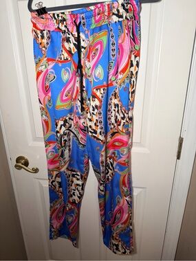 Swan paris Vibrant Blue & Pink Printed Wide-Leg Pants